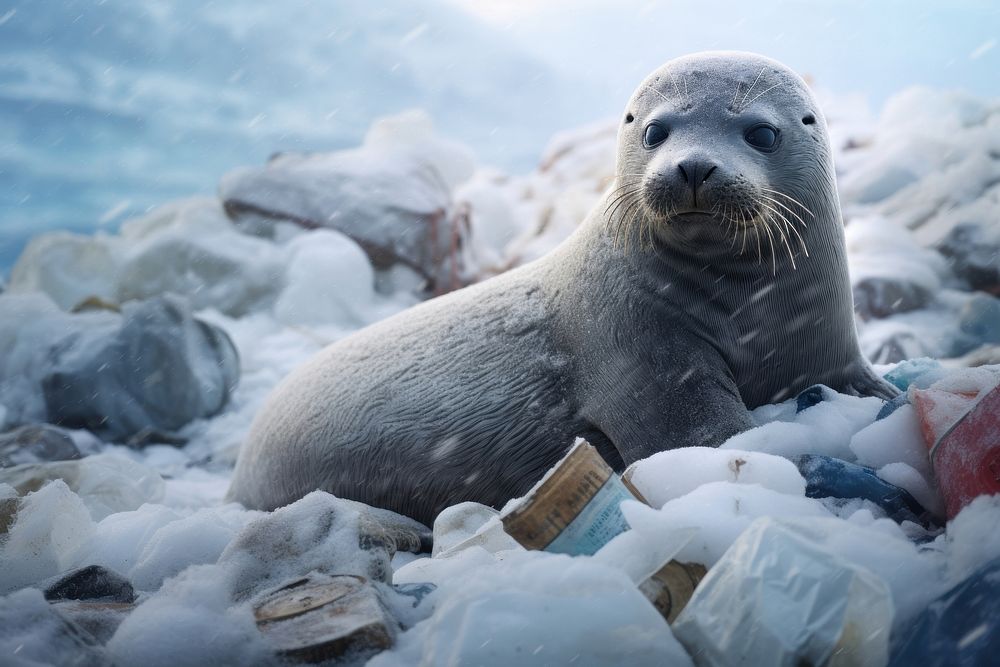 Seal animal mammal snow. AI generated Image by rawpixel.