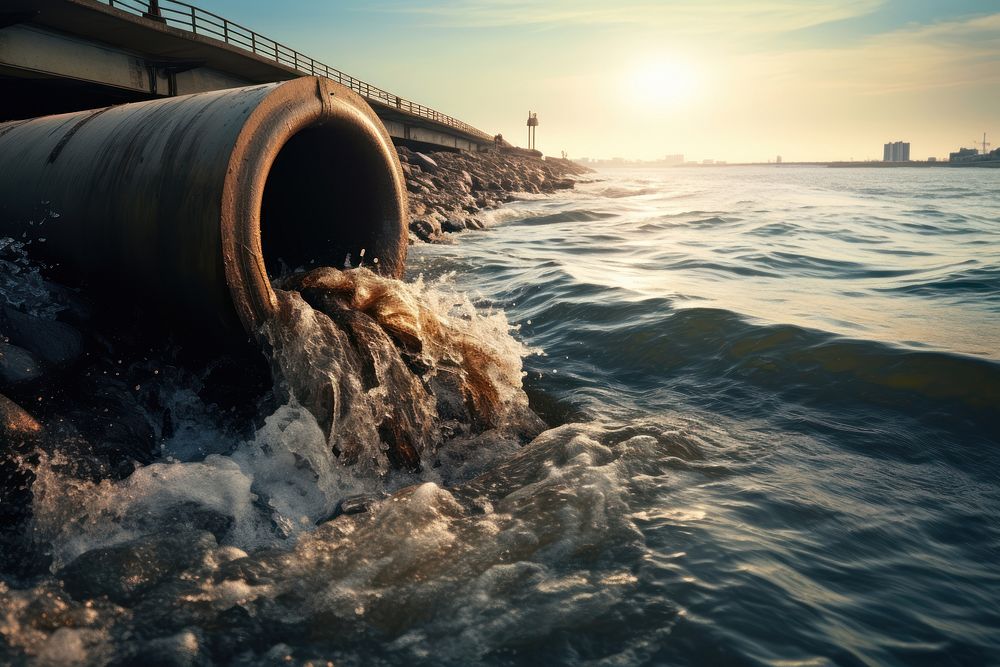 Sewer pipe sea pollution outdoors. AI generated Image by rawpixel.