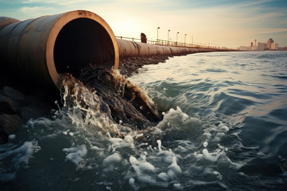 Sewer pipe sea pollution outdoors. AI generated Image by rawpixel.