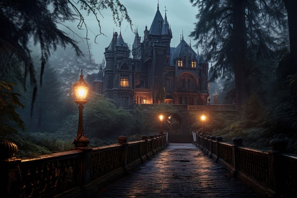 Spooky old gothic castle architecture building outdoors. AI generated Image by rawpixel.