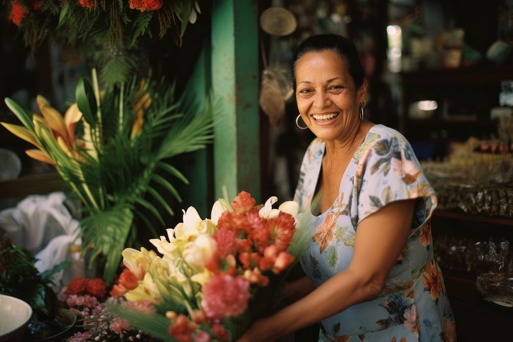 Cuban mother flower adult smile. AI generated Image by rawpixel.