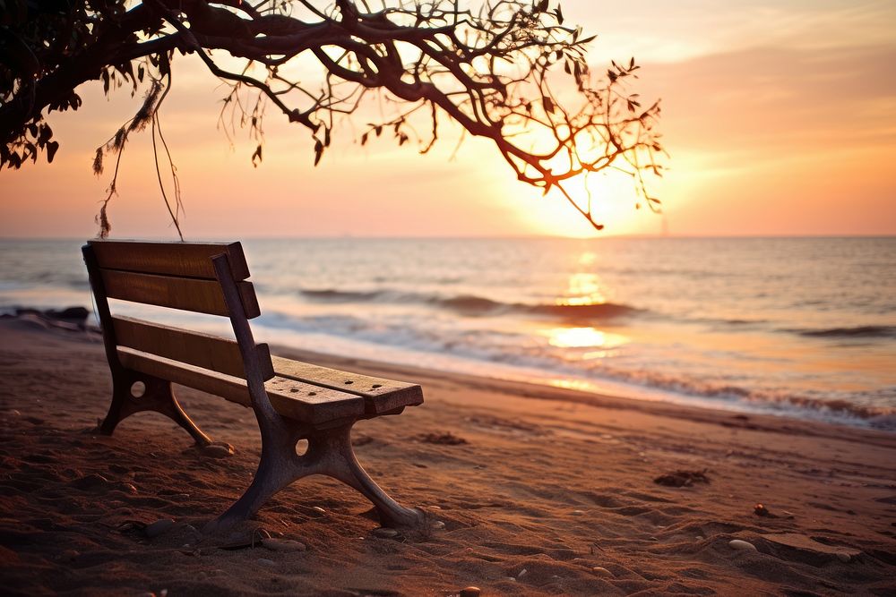 Beach bench furniture outdoors. AI generated Image by rawpixel.