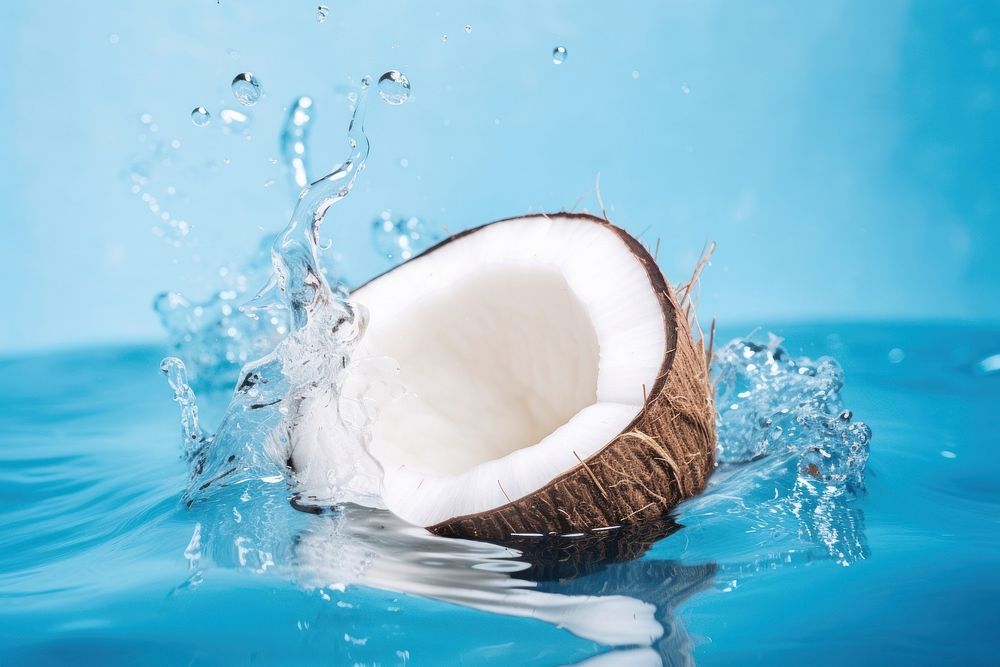 Coconut freshness splashing outdoors. 