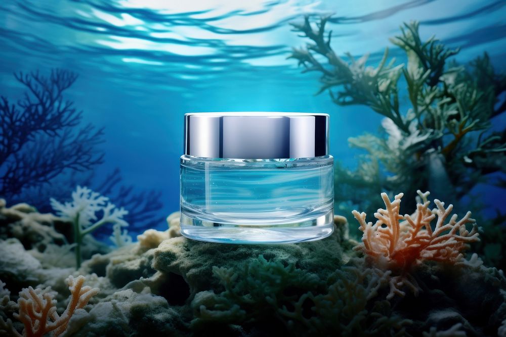 Cosmetic container underwater cosmetics aquarium. AI generated Image by rawpixel.