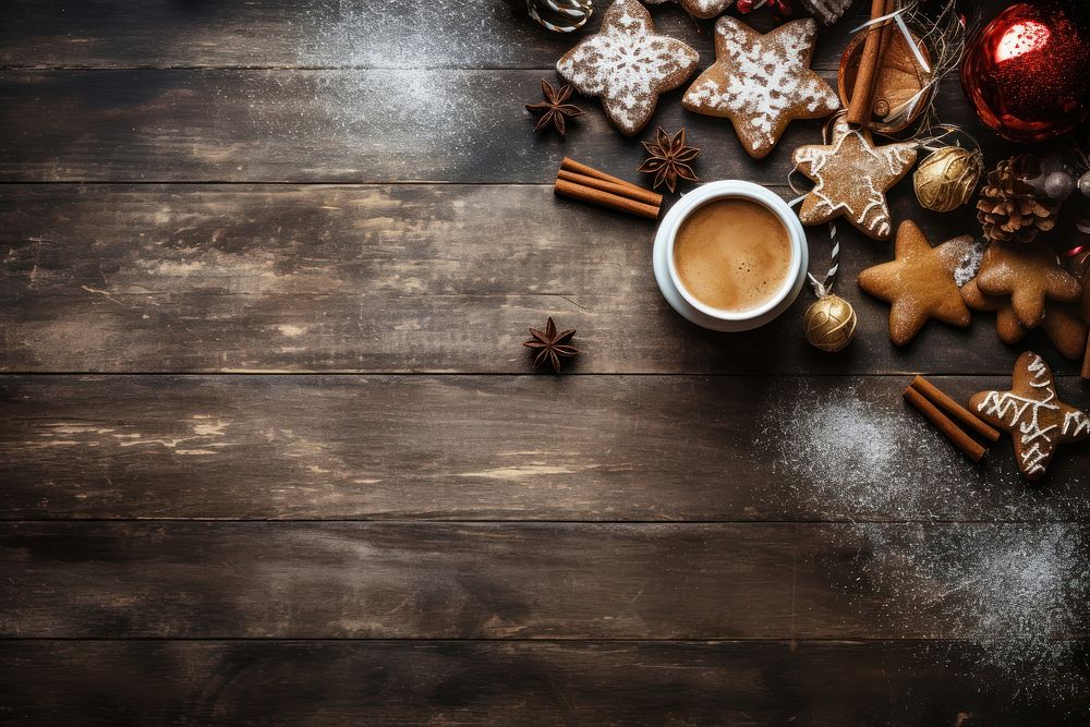 Christmas wood table food. AI generated Image by rawpixel.