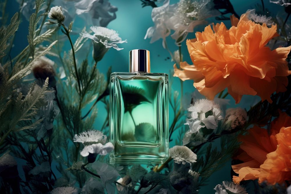 Perfume underwater cosmetics bottle. AI generated Image by rawpixel.