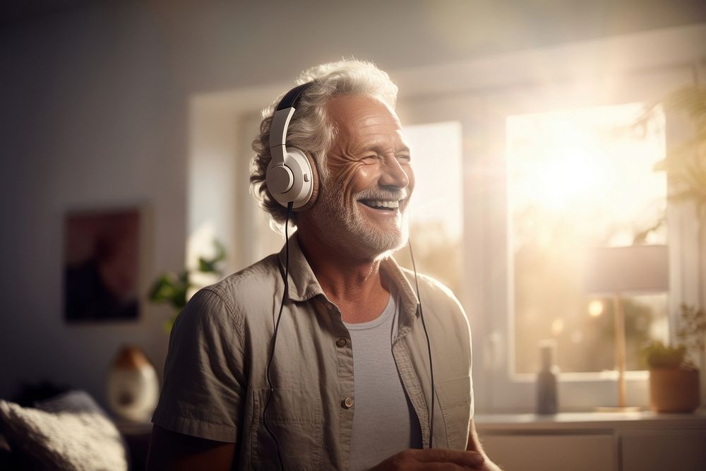 Headphones listening adult face. AI generated Image by rawpixel.