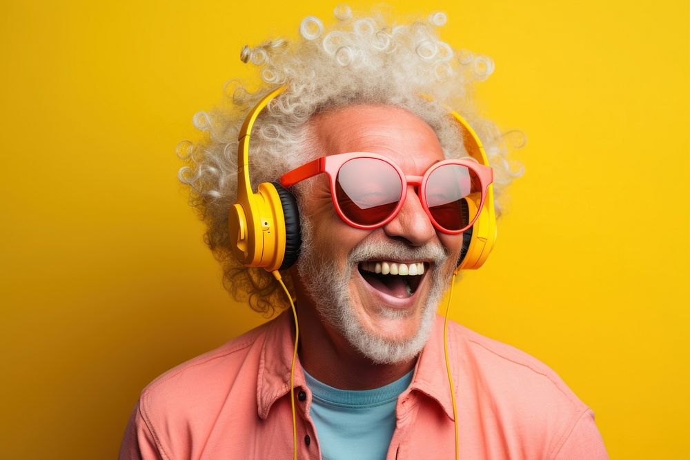 Headphones listening laughing glasses. AI generated Image by rawpixel.
