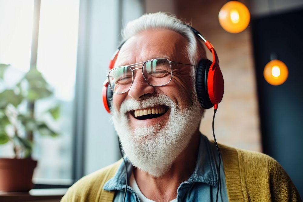 Headphones listening adult smile. AI generated Image by rawpixel.