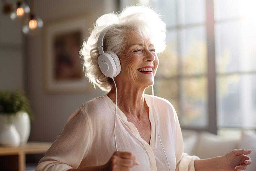 Headphones listening adult woman. AI generated Image by rawpixel.