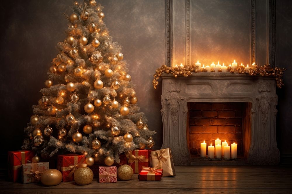 Christmas Holiday background illuminated fireplace holiday. AI generated Image by rawpixel.