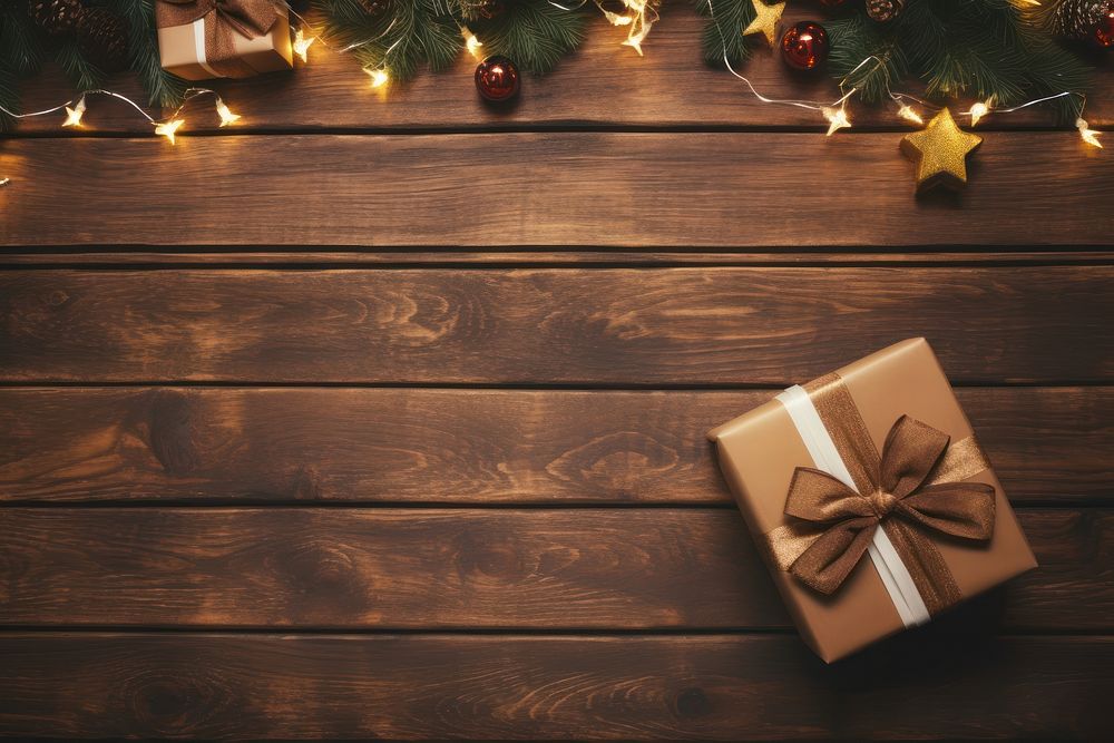 Brown wooden table christmas backgrounds decoration. AI generated Image by rawpixel.