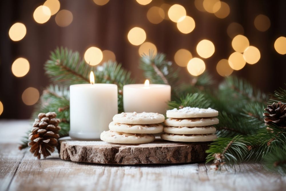 Candle christmas cookie food. AI generated Image by rawpixel.
