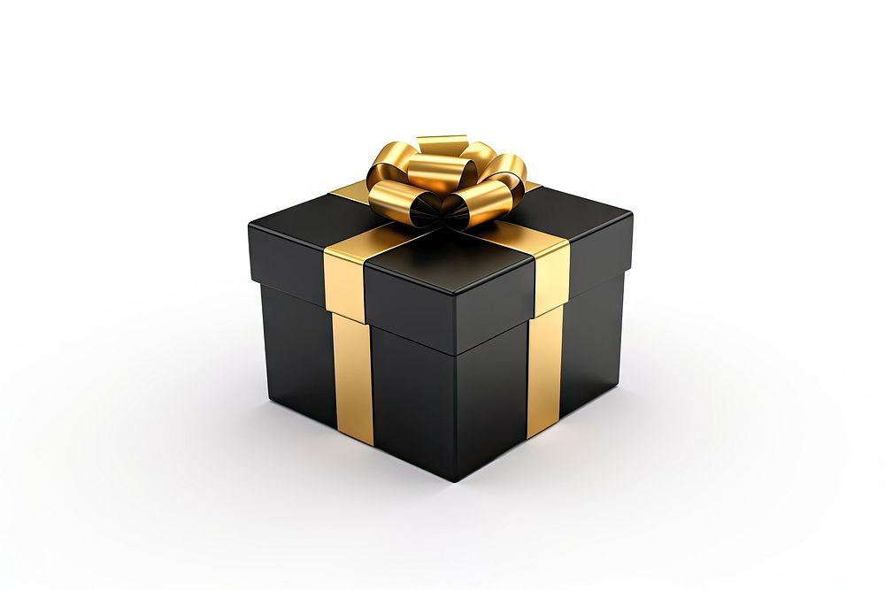 Black gift box ribbon gold white background. AI generated Image by rawpixel.