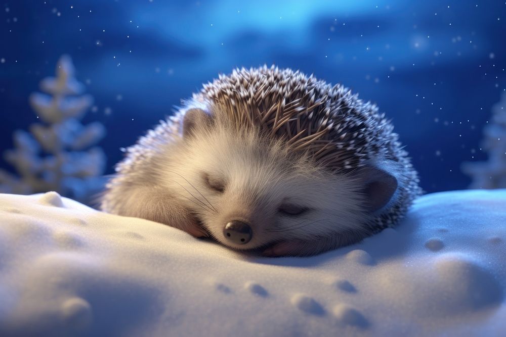 Hedgehog sleeping animal mammal snow. Free Photo Illustration rawpixel