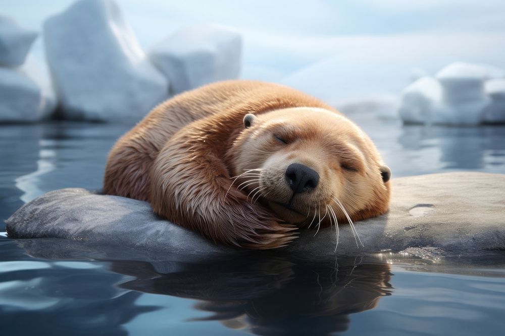 Sea otter sleeping outdoors mammal animal. AI generated Image by rawpixel.