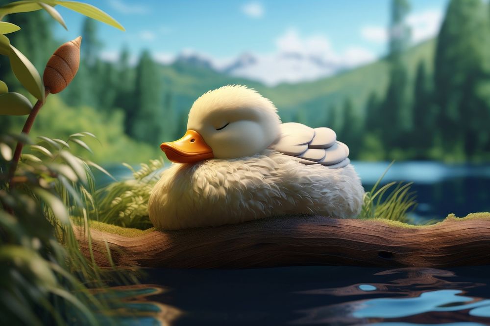 Sleeping ducking outdoors cartoon animal. AI generated Image by rawpixel.