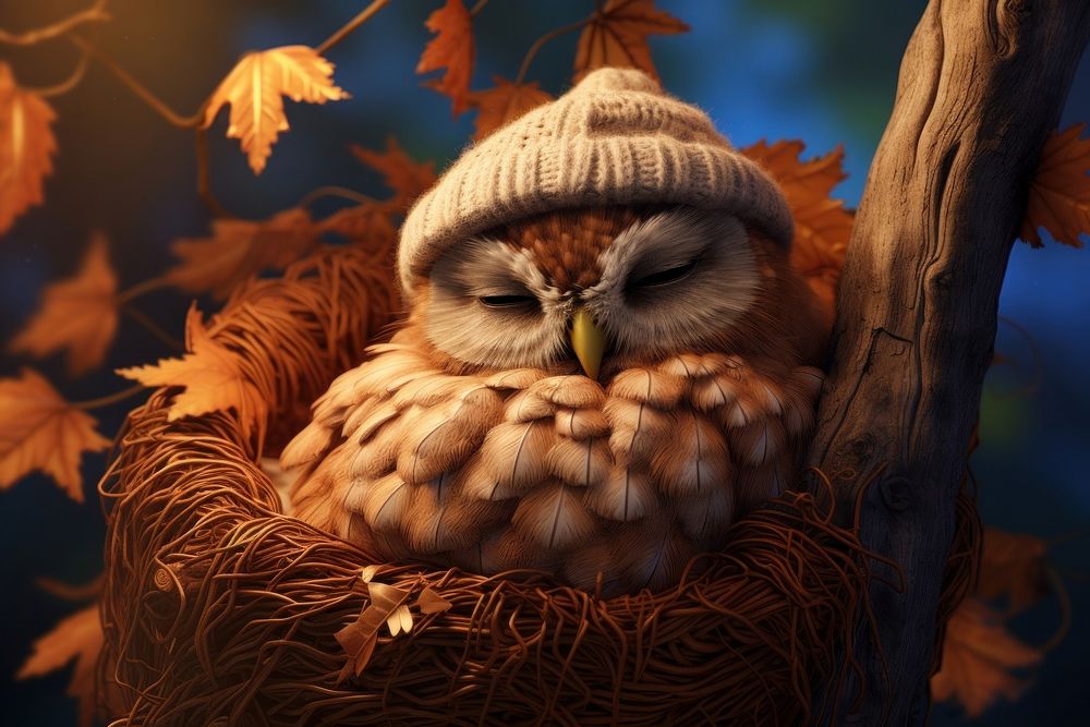 Sleeping owl tree animal plant. AI generated Image by rawpixel.