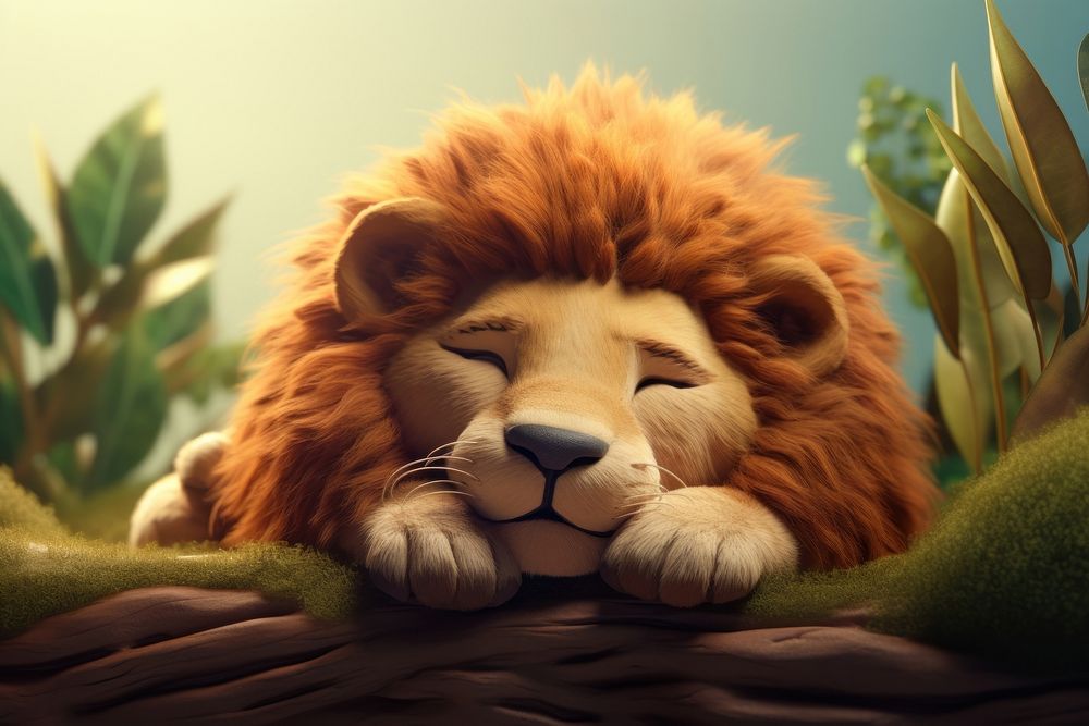 Sleeping lion cartoon mammal animal. AI generated Image by rawpixel.