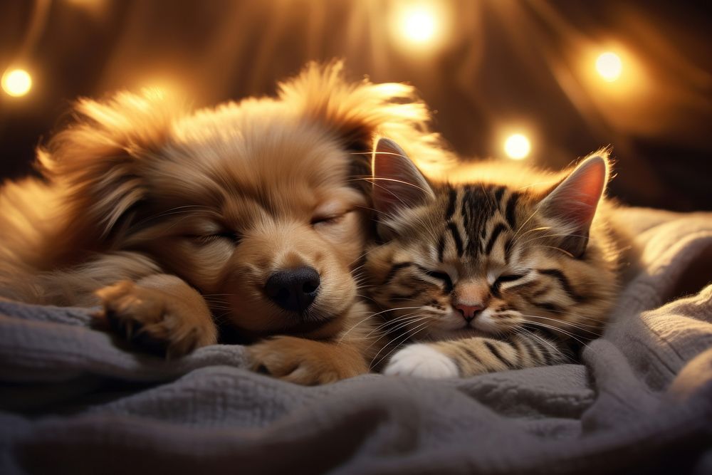 Sleeping kitten puppy blanket. AI generated Image by rawpixel.