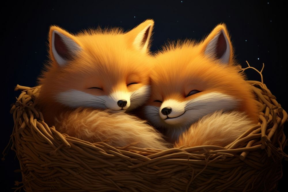 Two sleeping foxes animal mammal pet. AI generated Image by rawpixel.
