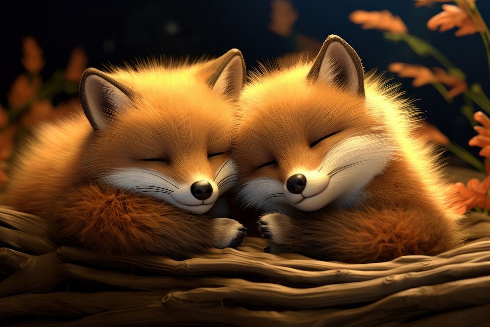 Two sleeping foxes wildlife animal mammal. AI generated Image by rawpixel.