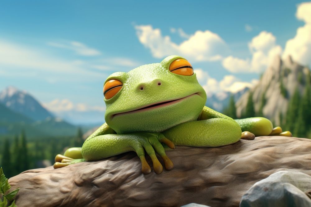 Happy sleeping frog amphibian wildlife animal. AI generated Image by rawpixel.