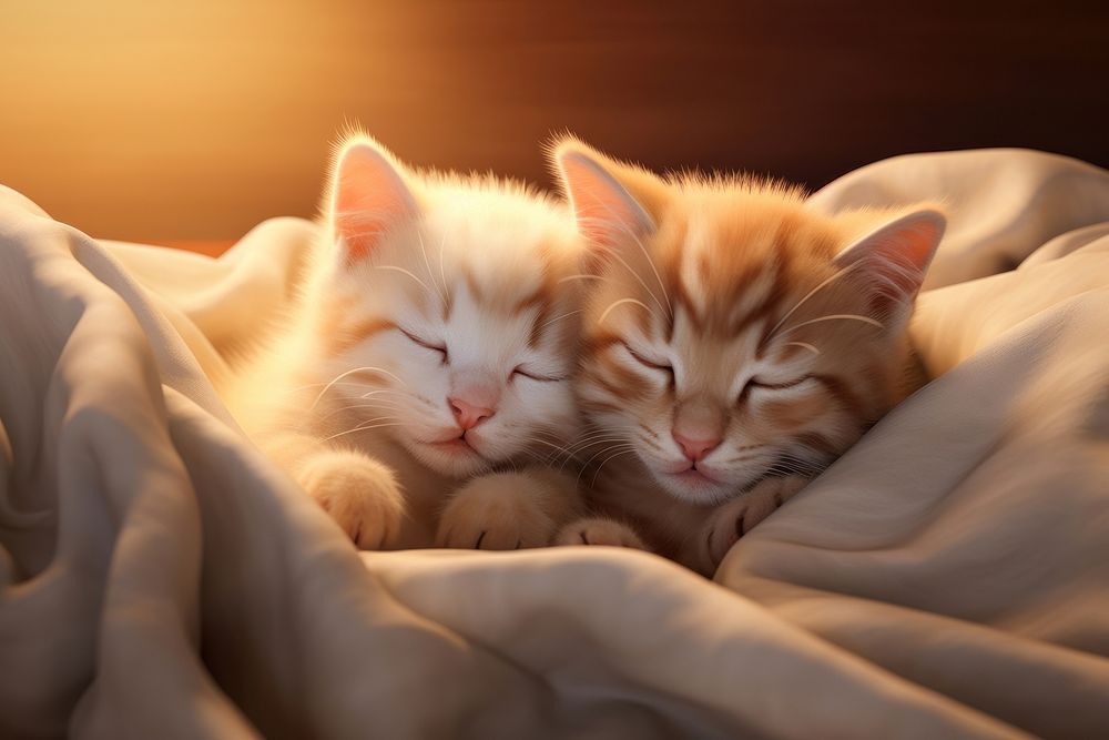 Two kittens sleeping blanket mammal animal. AI generated Image by rawpixel.