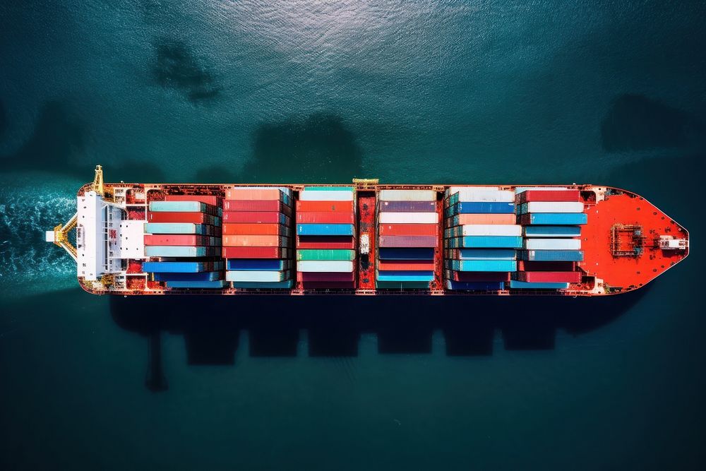 Container ship watercraft delivering unloading. AI generated Image by rawpixel.