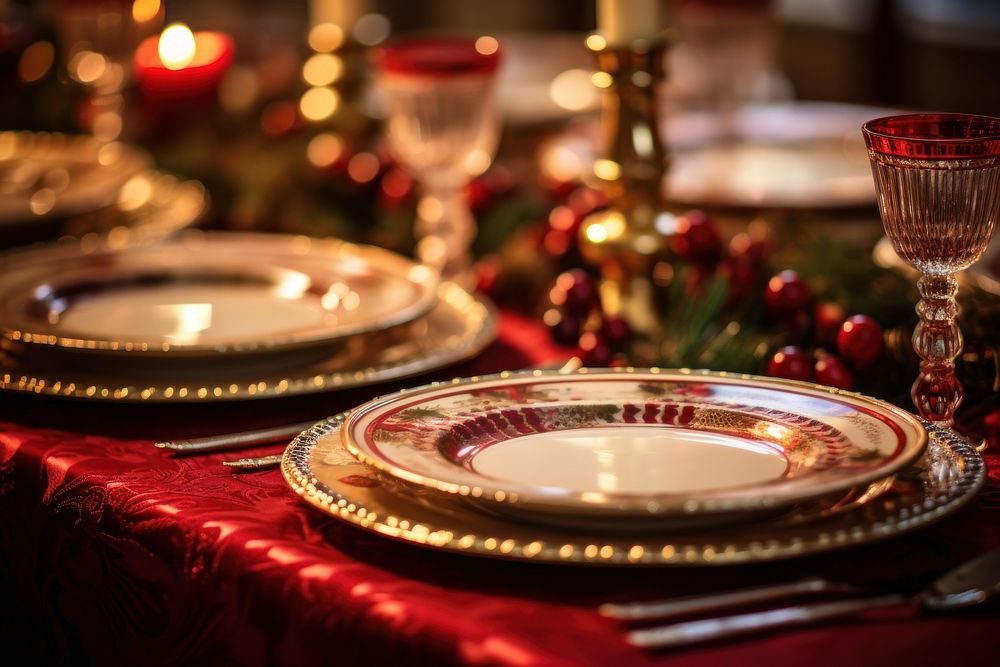 Christmas table setting candle. AI generated Image by rawpixel.