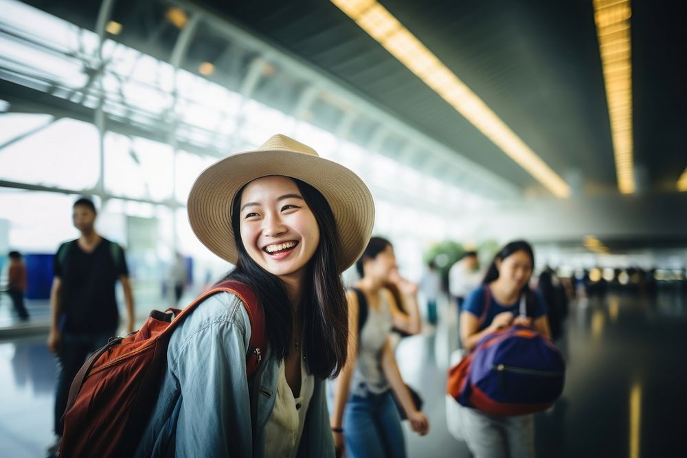 Airport travel adult smile. AI generated Image by rawpixel.