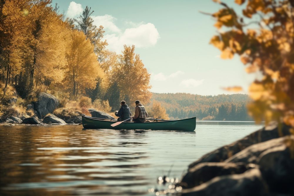 Canoe canoeing vehicle autumn. AI generated Image by rawpixel.