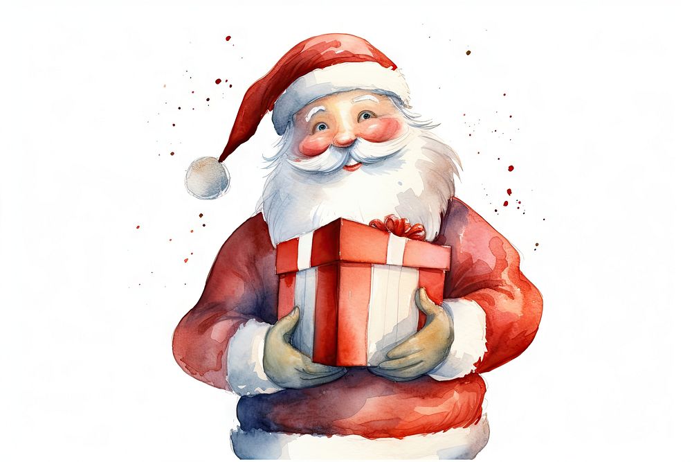 Santa holding present white background celebration decoration. AI generated Image by rawpixel.