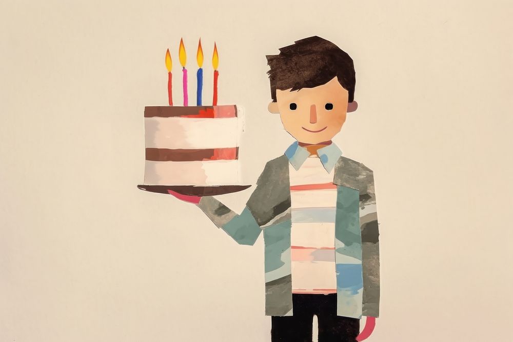 Brithday cake drawing holding dessert. AI generated Image by rawpixel.