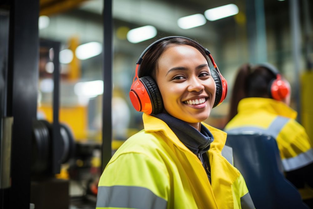 Headphones headset yellow worker. AI generated Image by rawpixel.