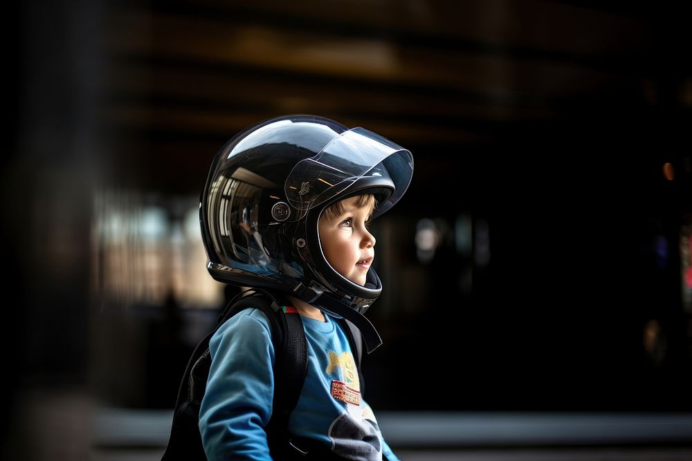 Kid wearing helmet architecture protection side view. AI generated Image by rawpixel.