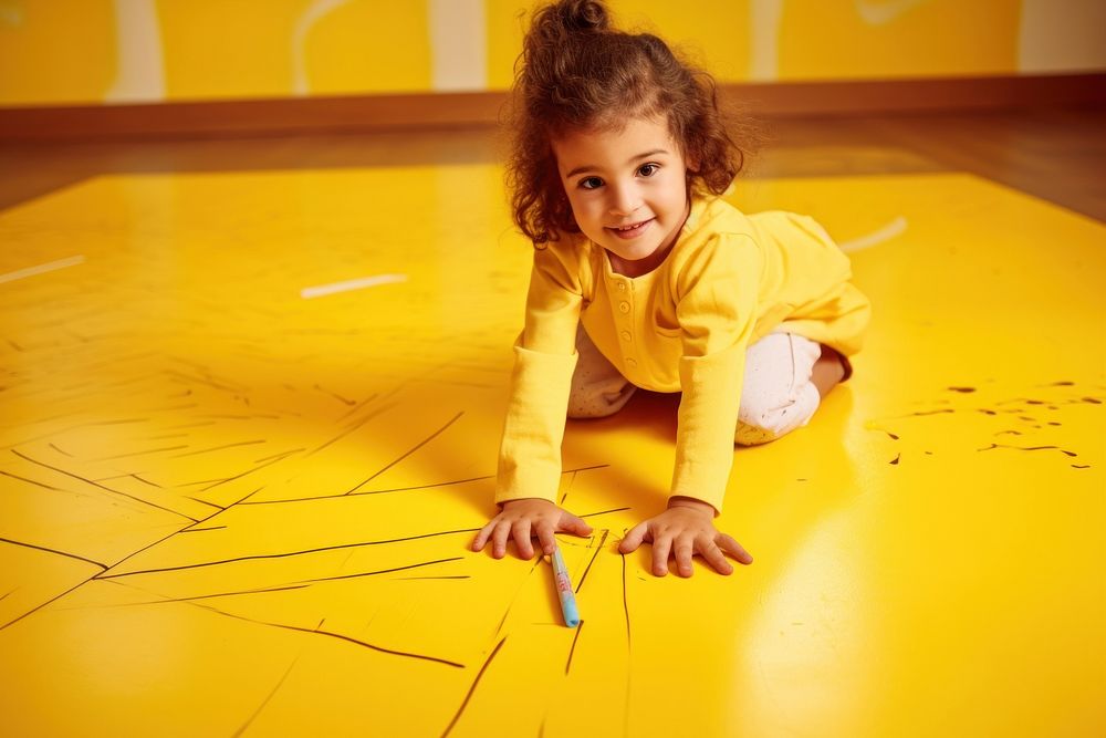 Crawling yellow child floor. AI generated Image by rawpixel.