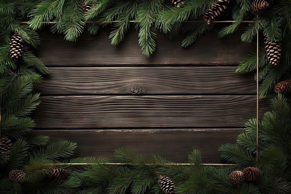 Christmas tree pine garland frame backgrounds plant wood. AI generated Image by rawpixel.