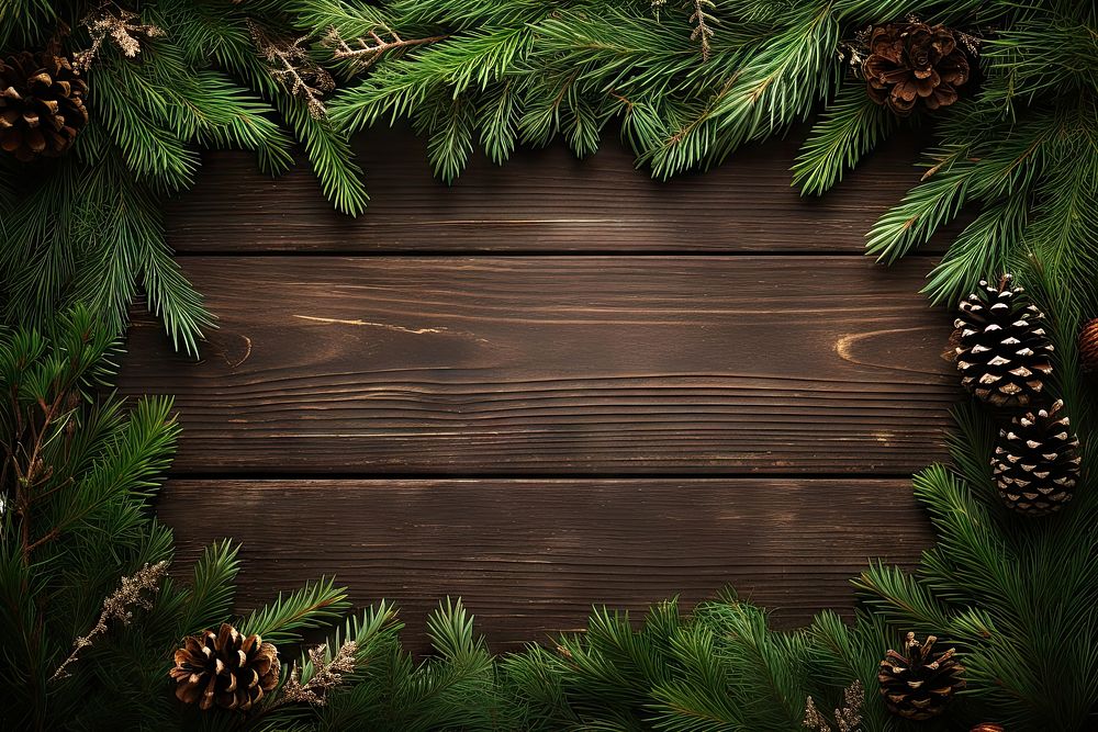 Christmas tree pine garland frame backgrounds plant wood. AI generated Image by rawpixel.