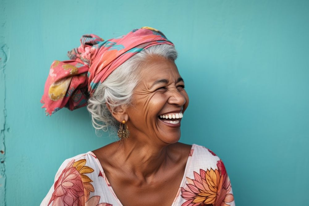Senior Cuban woman laughing portrait smiling. AI generated Image by rawpixel.