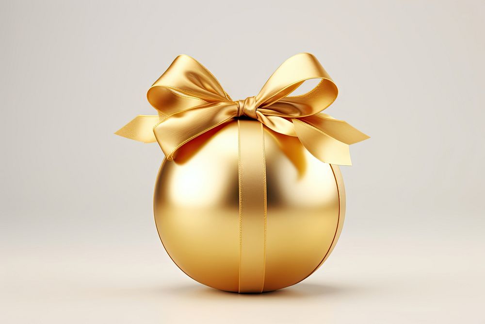 Gold Christmas ball christmas ribbon gift. AI generated Image by rawpixel.