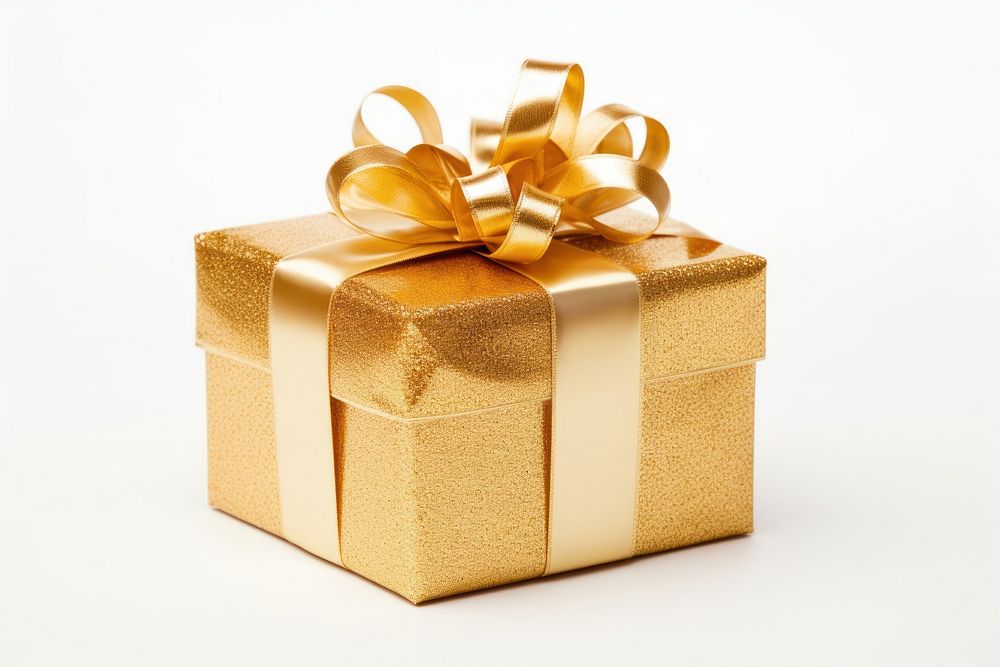 Gold Christmas gift gold box white background. AI generated Image by rawpixel.