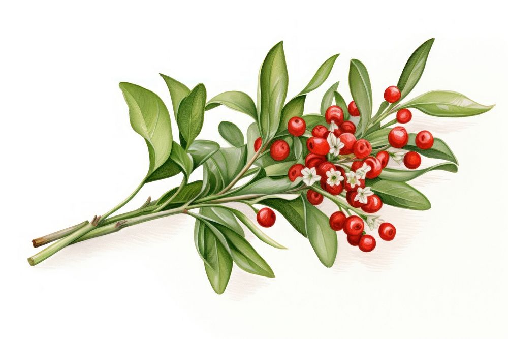 Mistletoe bouquet plant fruit herbs. 