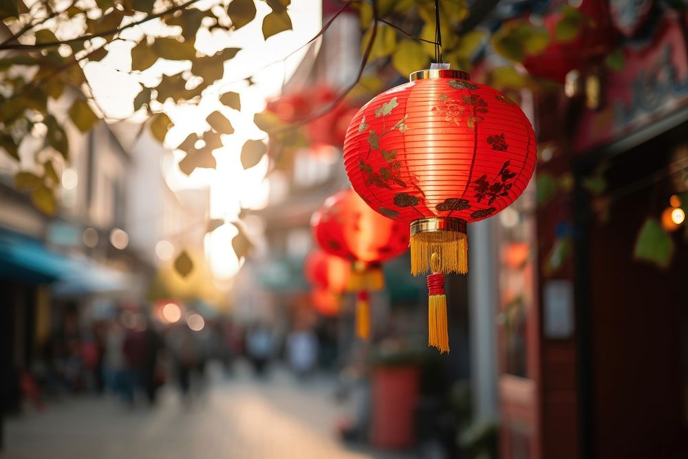 Chinese lantern festival street light. AI generated Image by rawpixel.