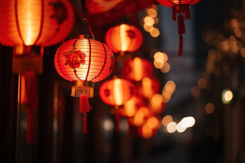 Chinese lantern festival street night. AI generated Image by rawpixel.