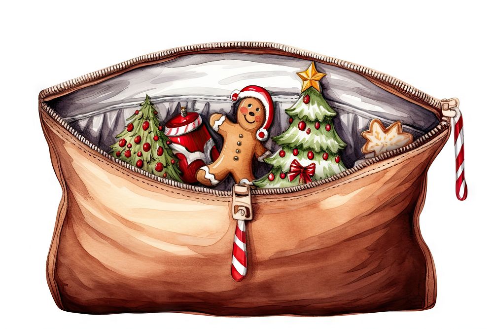 Brown christmas pouch handbag white background representation. AI generated Image by rawpixel.