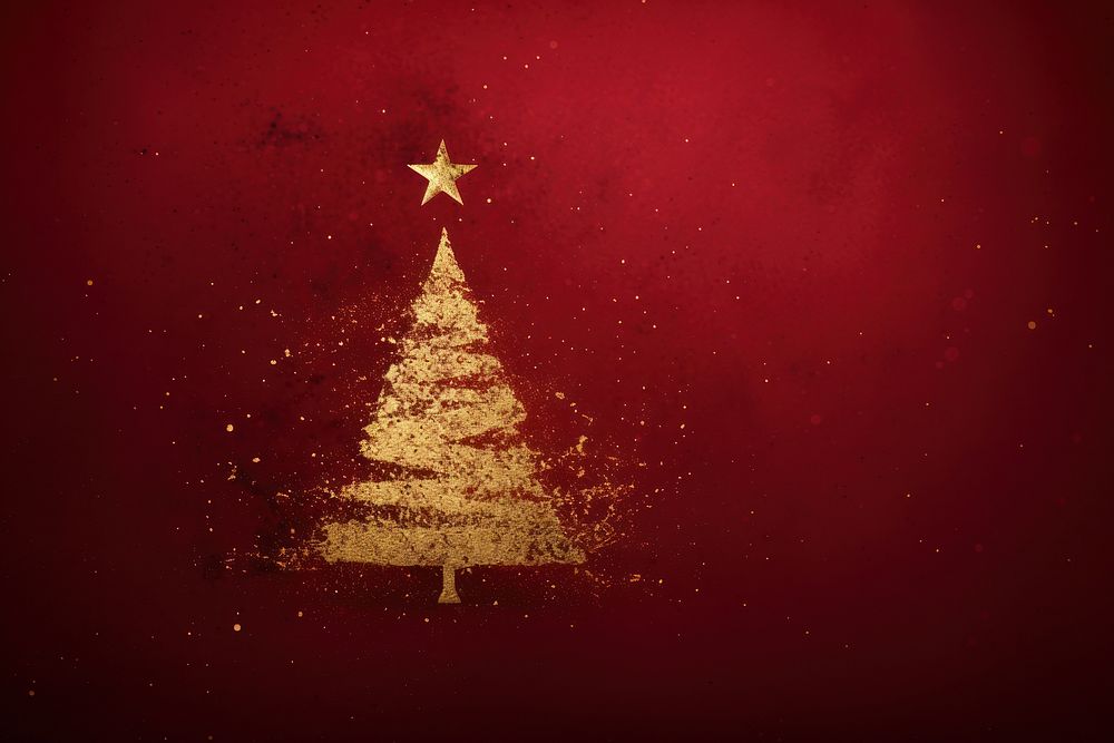 Christmas tree shaped gold dust backgrounds red red background. AI generated Image by rawpixel.