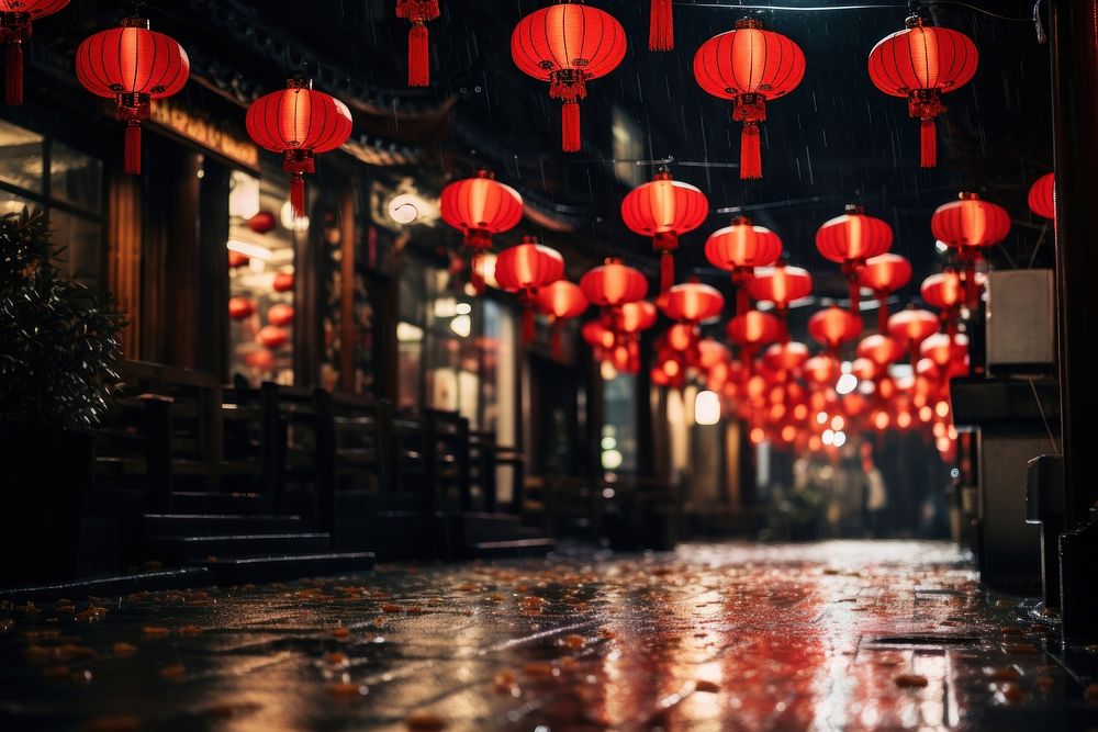 Chinese lanterns festival street night. AI generated Image by rawpixel.