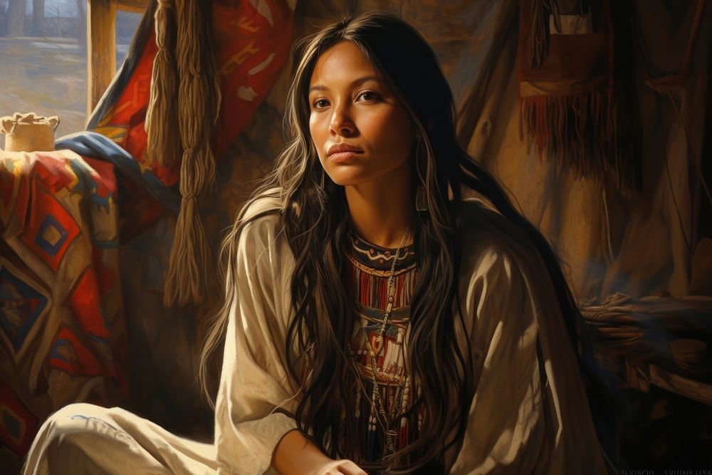 Latin American Indigenous woman painting portrait adult. AI generated Image by rawpixel.