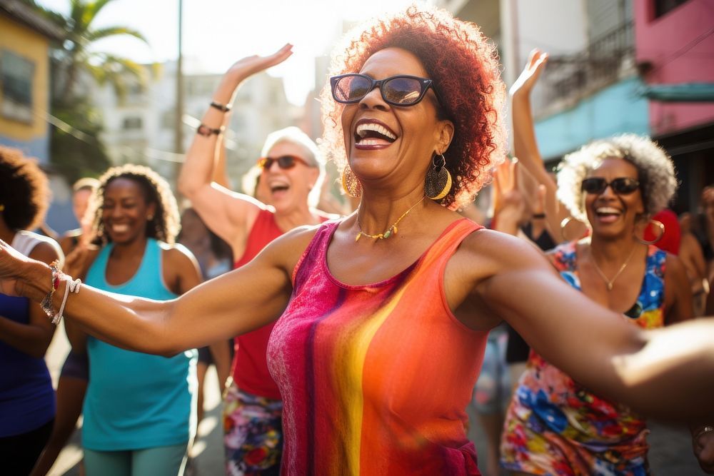 Cuban women enjoying a joyful dance laughing glasses adult. AI generated Image by rawpixel.